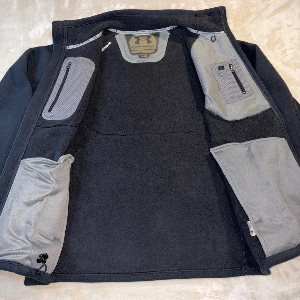 Under Armour Mens Full Zip Fleece Jacket Black Mock Neck Tactical Large